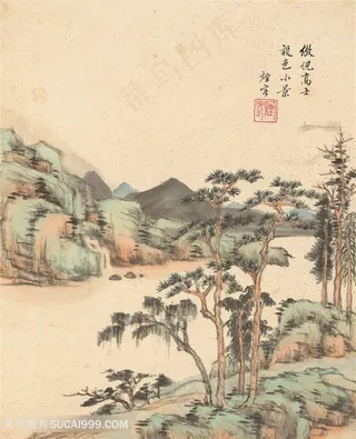 烟客擬倪高士仿古山水国画图片