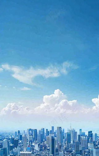 城市建筑倒影蓝天白云摄影图