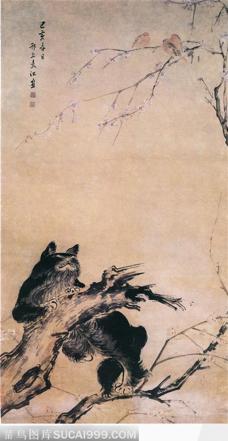 水墨画黑猫图