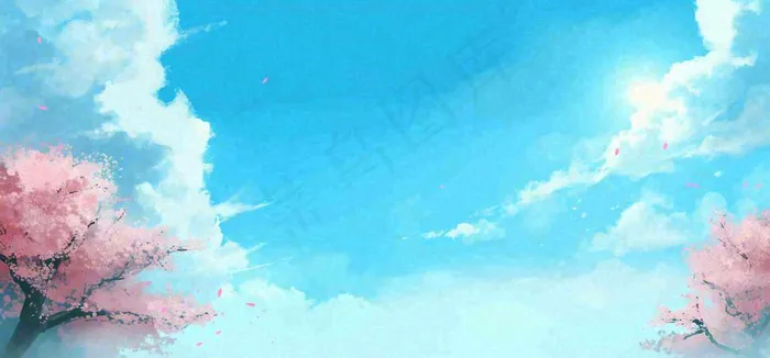 春天蓝色的天空和粉红色的书梦幻场景(1616x752)