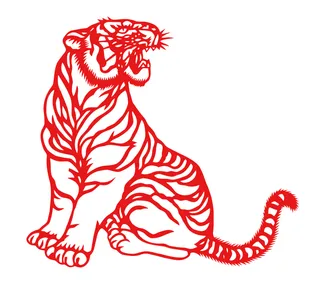 剪纸老虎新年红色剪花