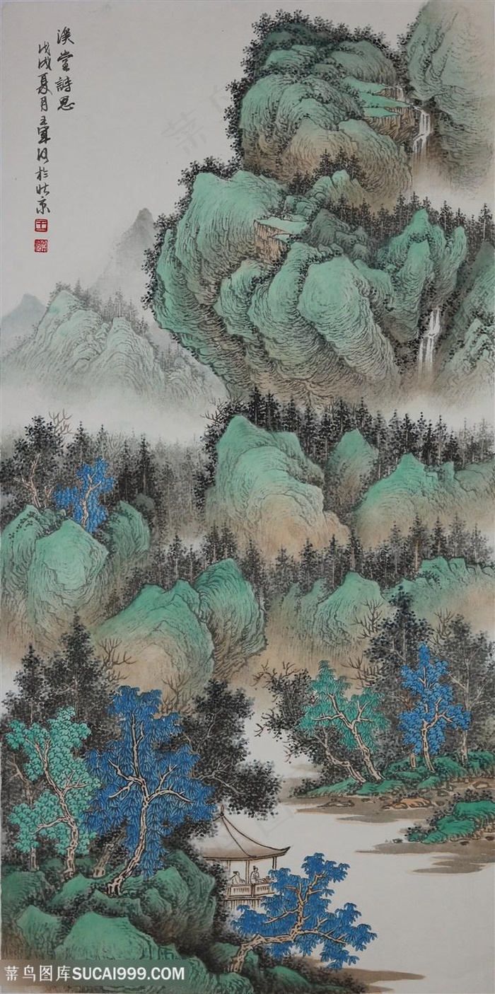 王军河工笔山水传统山水皴法国画界画《溪堂诗思》