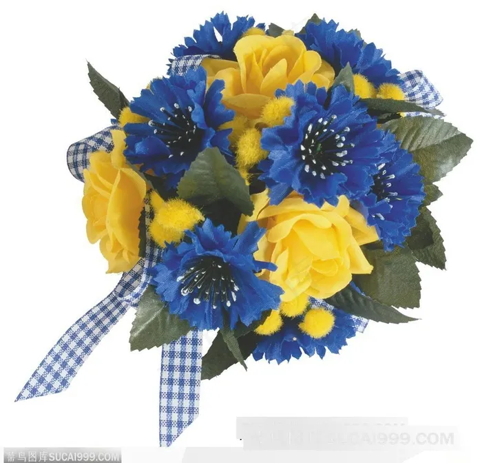 节日饰品-蓝色与黄色花朵的花束
