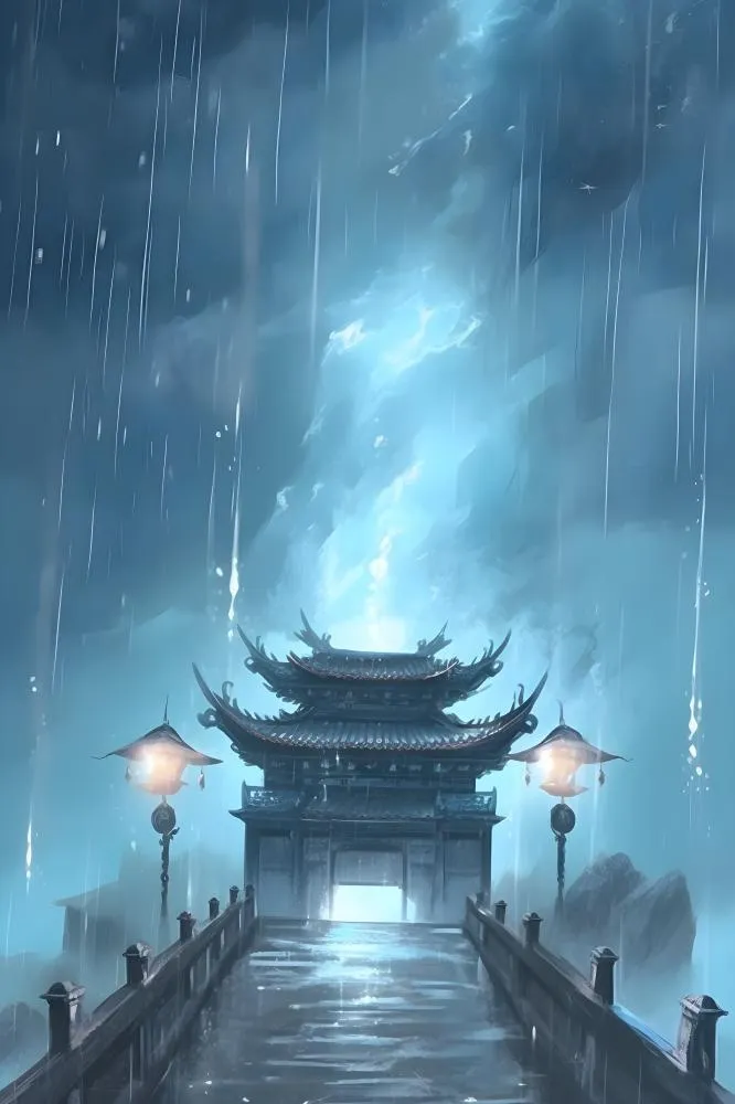 国风建筑水墨雨水背景(2400x3600)