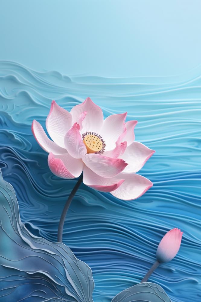 简约大气荷花蓝色水背景