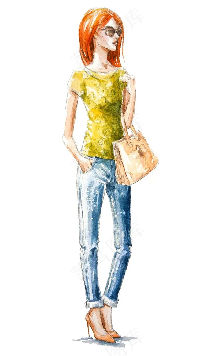 时尚水彩时装美女图片