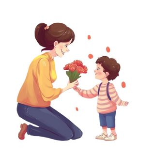 母亲节孩子给妈妈送花人物插画免抠