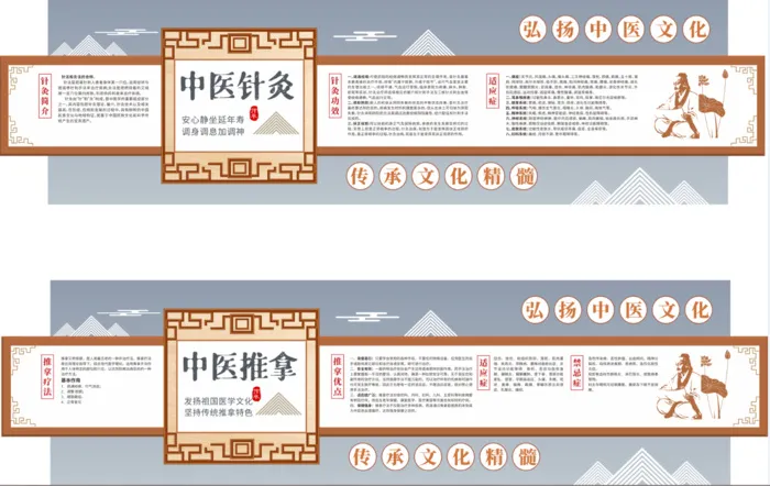 中医针灸推拿展厅展馆文化墙cdr矢量模版下载