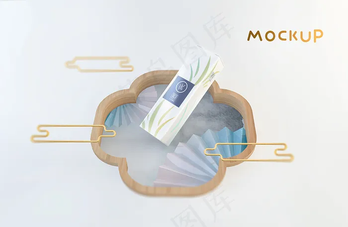 中国风唯美国潮风中式包装智能贴图样机(2500x1632)psd模版下载