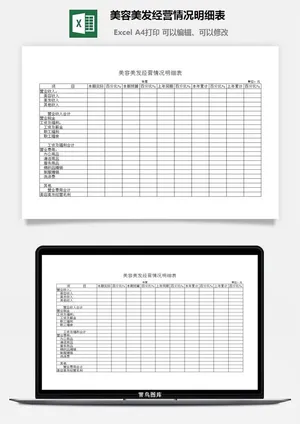美容美发经营情况明细表excel模板预览图