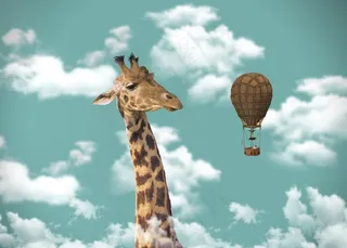 长颈鹿, 热气球, 想象力, 动物