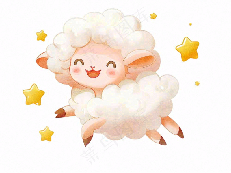 小绵羊夜晚数星星动物卡通插画免抠(1264x944)