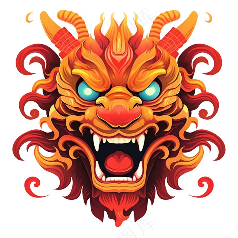 龙龙头红色新年龙年卡通插画免抠(1024x1024)