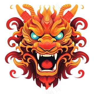 龙龙头红色新年龙年卡通插画免抠