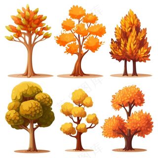 秋天黄了树木卡通插画元素免抠