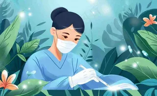 卡通医生护士做手术绿植绿色创意卡通插画背景