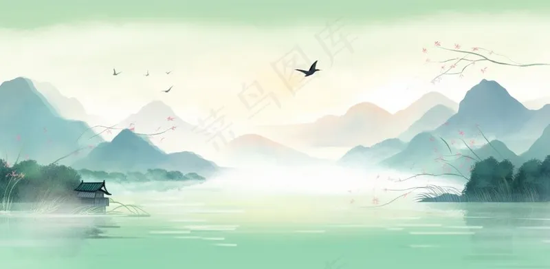 山水水墨画中国风插画背景(1568x768)