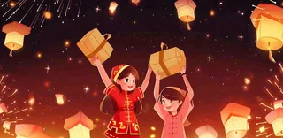 新年春节祈福孔明灯热闹中元节插画背景