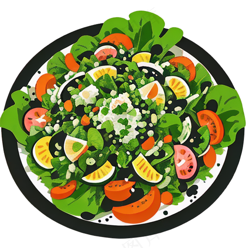 蔬菜沙拉绿色食物西餐插画简约