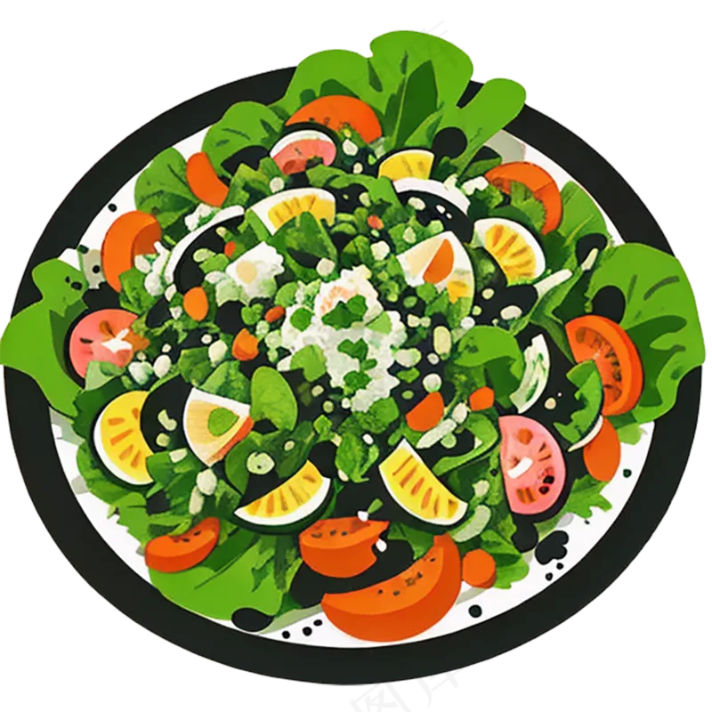 蔬菜沙拉绿色食物西餐插画简约