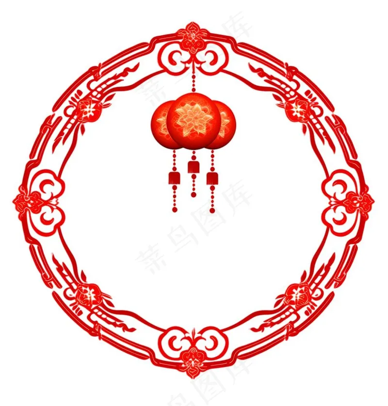 红色圆形边框窗花春节贴纸免抠(1814x1900)
