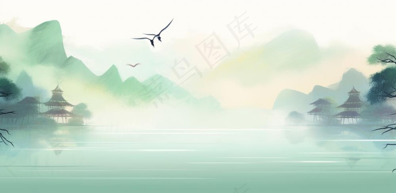 山水水墨画中国风插画背景