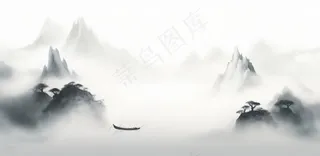 山水水墨画云层山峰中国风插画背景