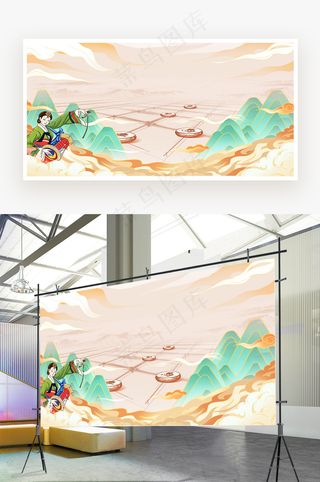 朝鲜族象棋绿色中国风海报背景