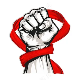 五一劳动节工人拳头飘带矢量插画免抠