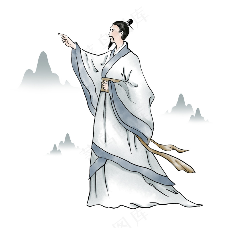 端午节古风水墨山水历史人物屈原插画元素psd模版下载