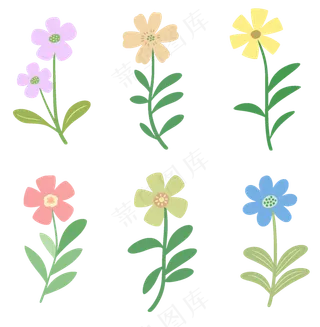 扁平花卉一组5 透明底免抠