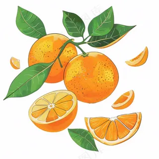 橘子橙子水果水彩画免抠