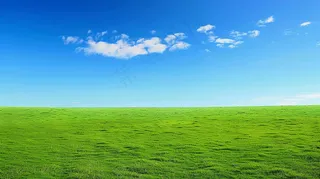 春天草地蓝天白云摄影图