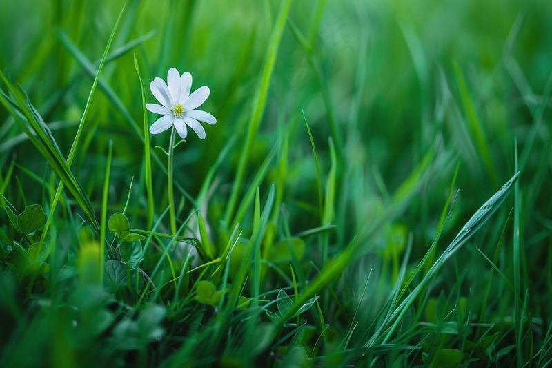 白色小花绿色草丛摄影图