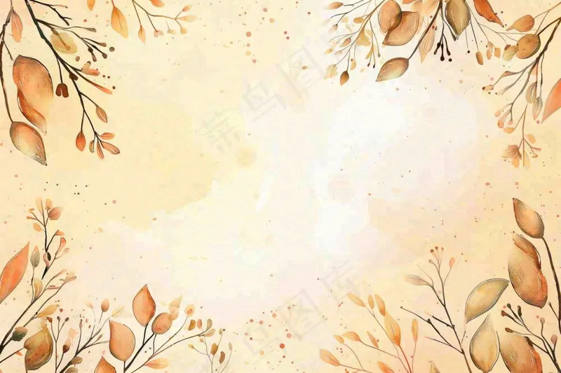 秋天植物黄叶唯美背景 立秋秋分水彩插画(1344x896)