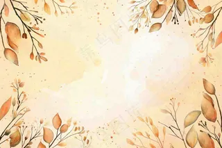 秋天植物黄叶唯美背景 立秋秋分水彩插画