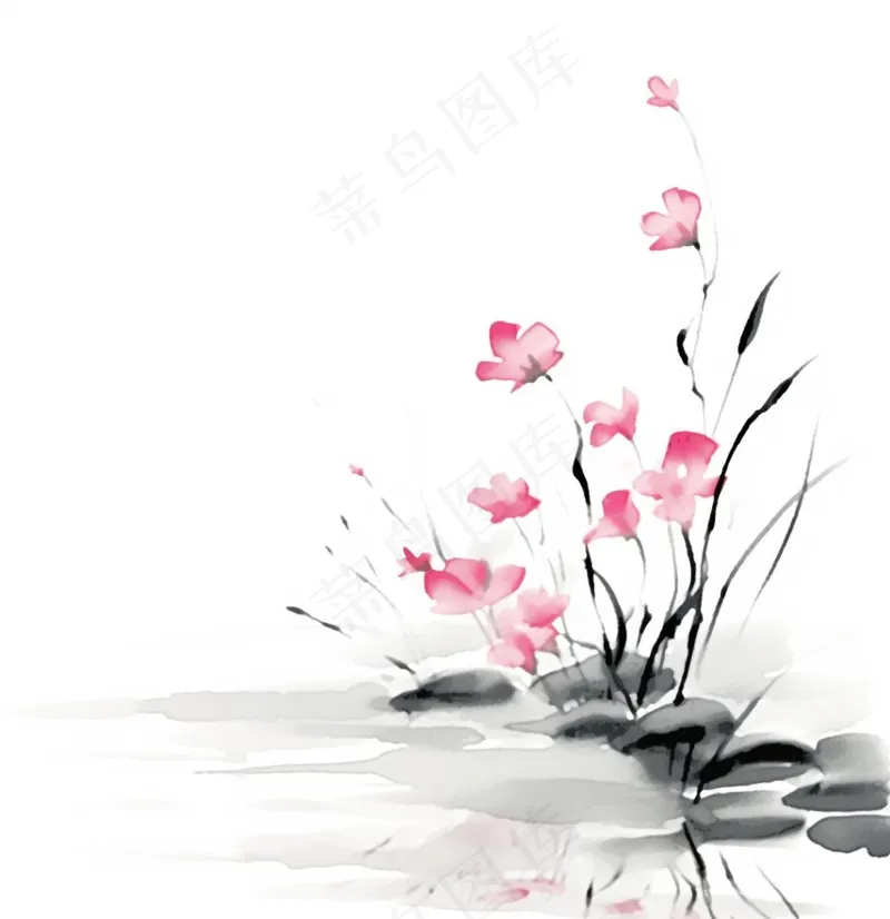 彩色手绘水墨风中国风兰花植物插画免抠(1024x1056)