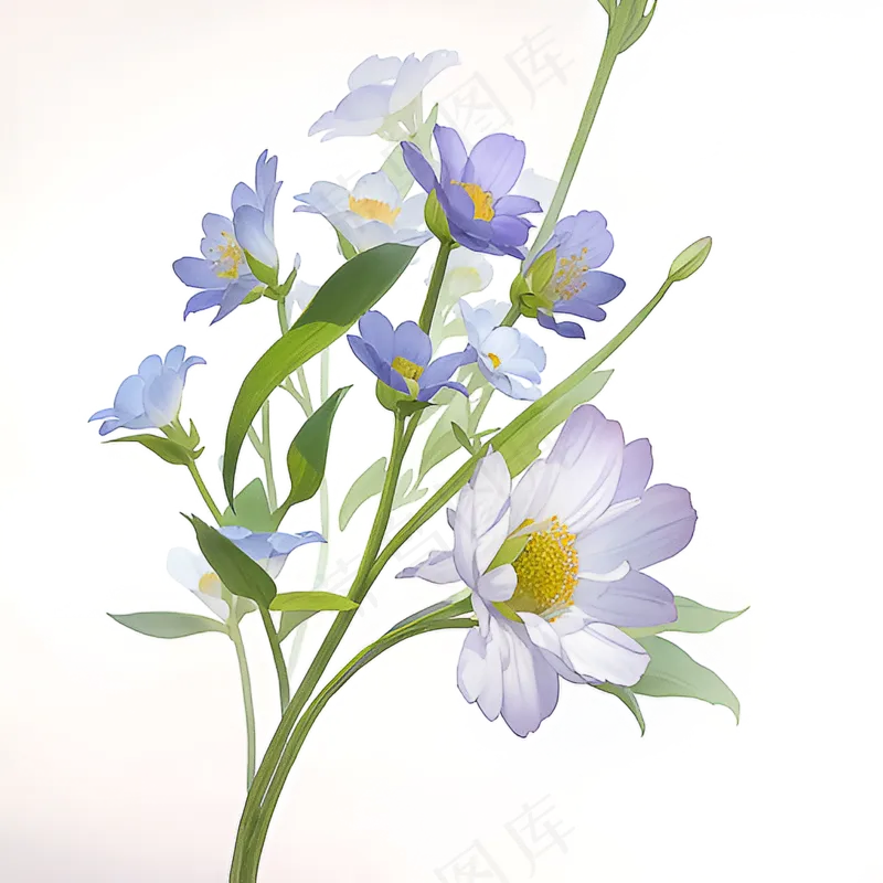 白色手绘兰花植物免抠素材06