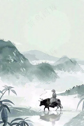 清明牧童人水墨画山水插画背景