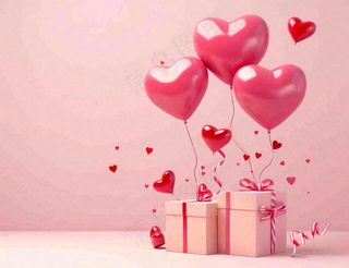 粉色情人节爱心气球礼盒礼物七夕背景