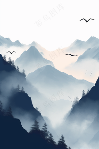 中国山川山峰层峦叠嶂国画水墨画素材背景
