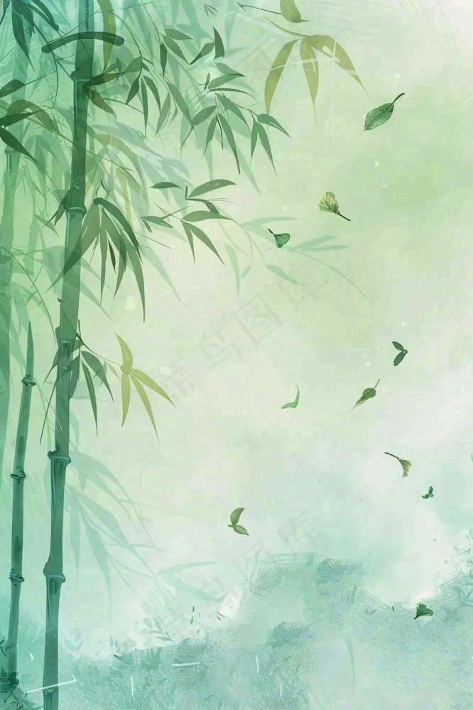 水彩竹林水墨竹子清明端午夏天插画背景(896x1344)
