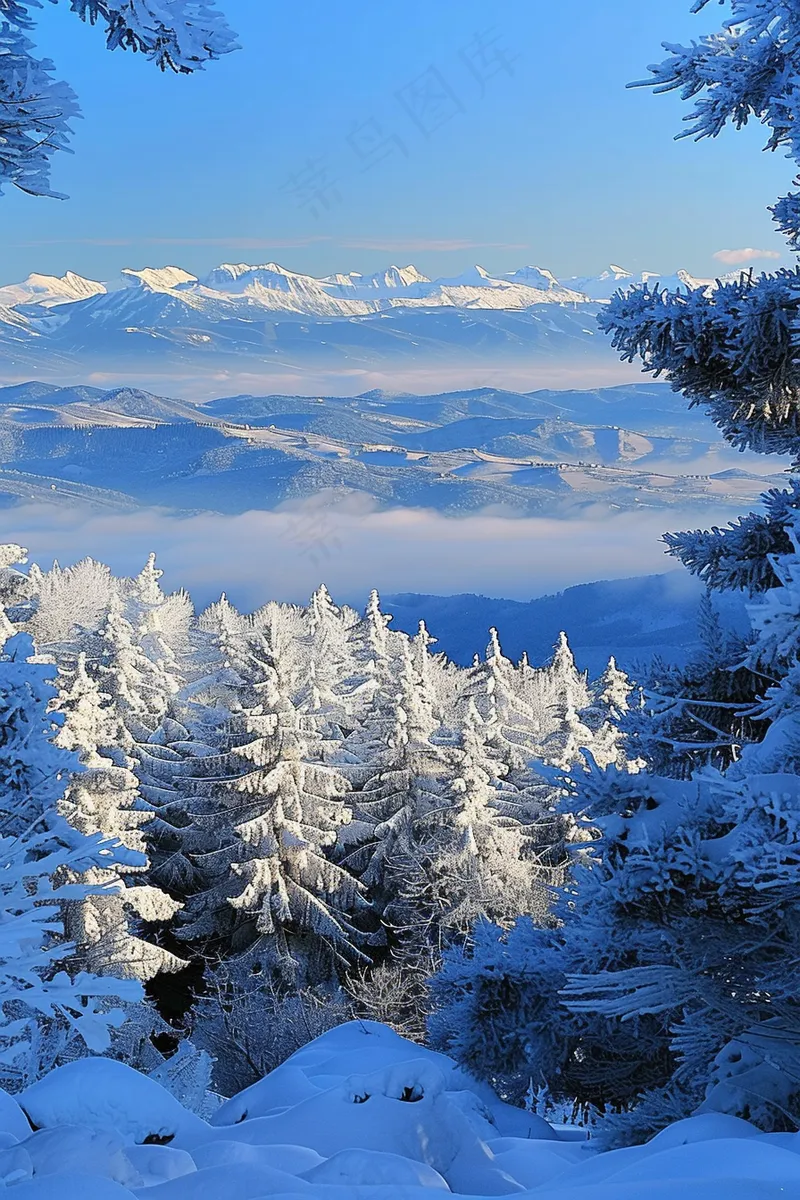冬季森林雾凇山川摄影图(2688x4032)