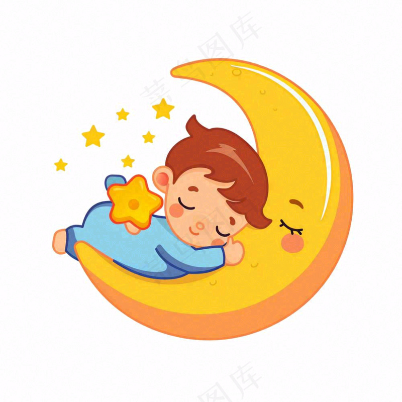 睡在月亮上的小孩微笑世界睡眠日睡觉天气卡通插画免抠(1024x1024)
