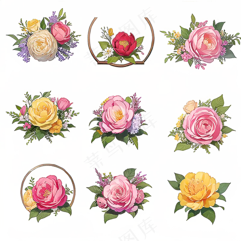 红色黄色粉色玫瑰花免抠素材148