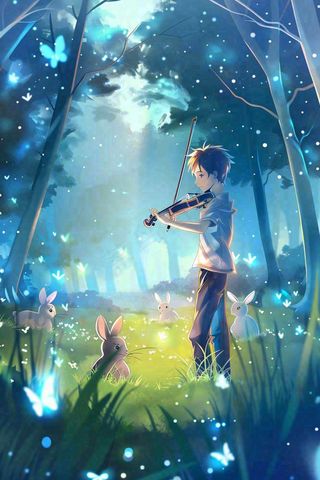 夏天夜晚小提琴演奏萤火虫蝴蝶唯美星空小暑大暑处暑背景