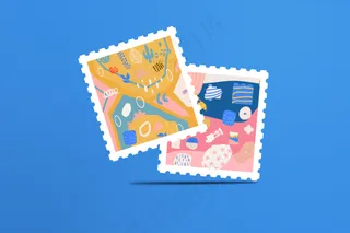 蓝色背景邮票样机15