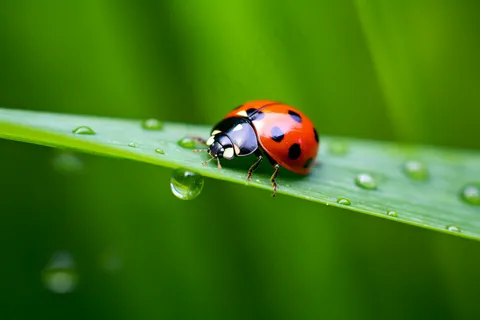 春天小草上的七星瓢虫露珠雨水立春摄影图 春天小草上的七星瓢虫露珠雨水立春摄影图