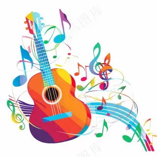吉他音符乐器音乐卡通插画免抠