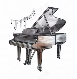 钢琴乐器音乐水彩画插画免抠